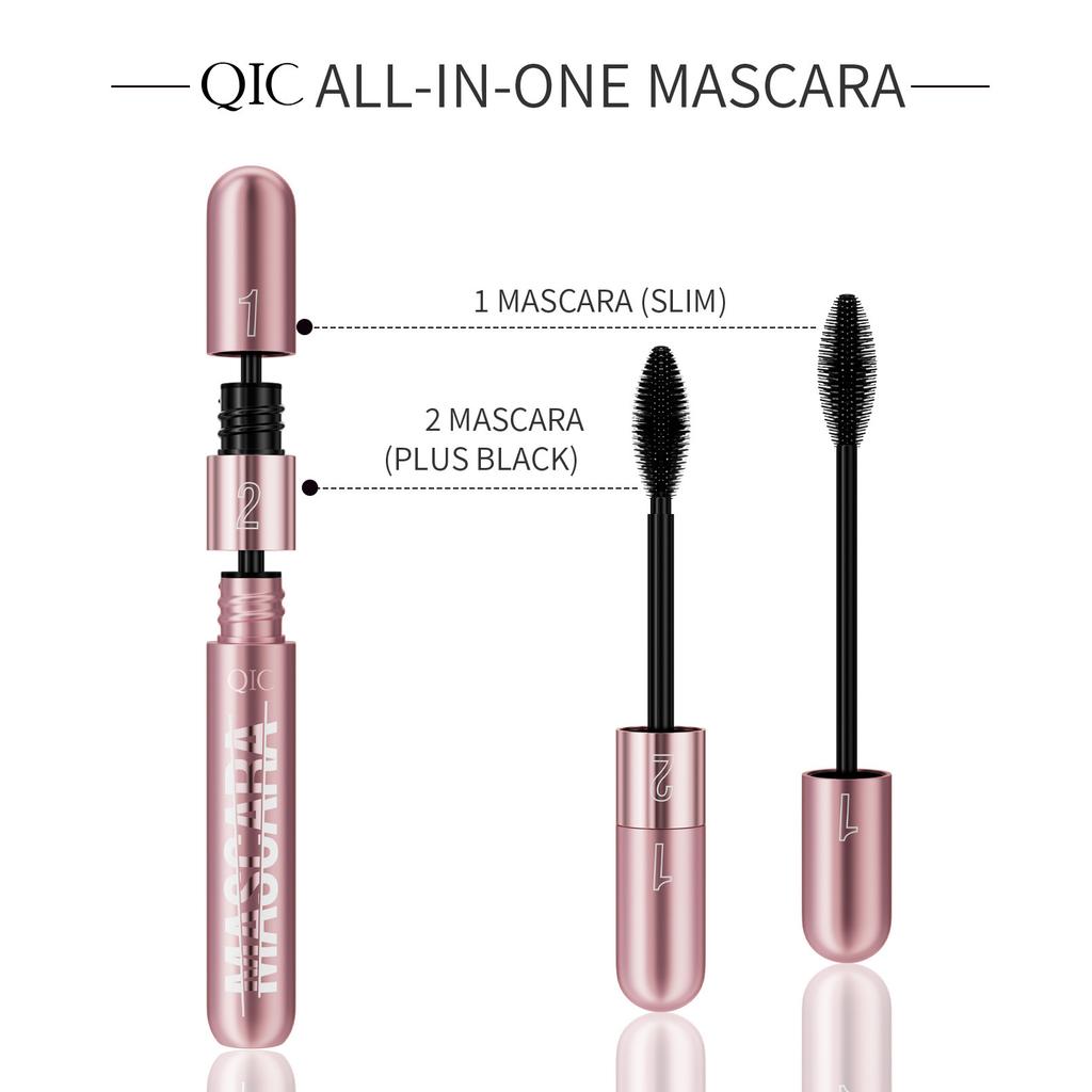QIC Mascara Waterproof, Sweatproof, Thick, Slender and Non-smudging Double Effect 2 In 1 Mascara