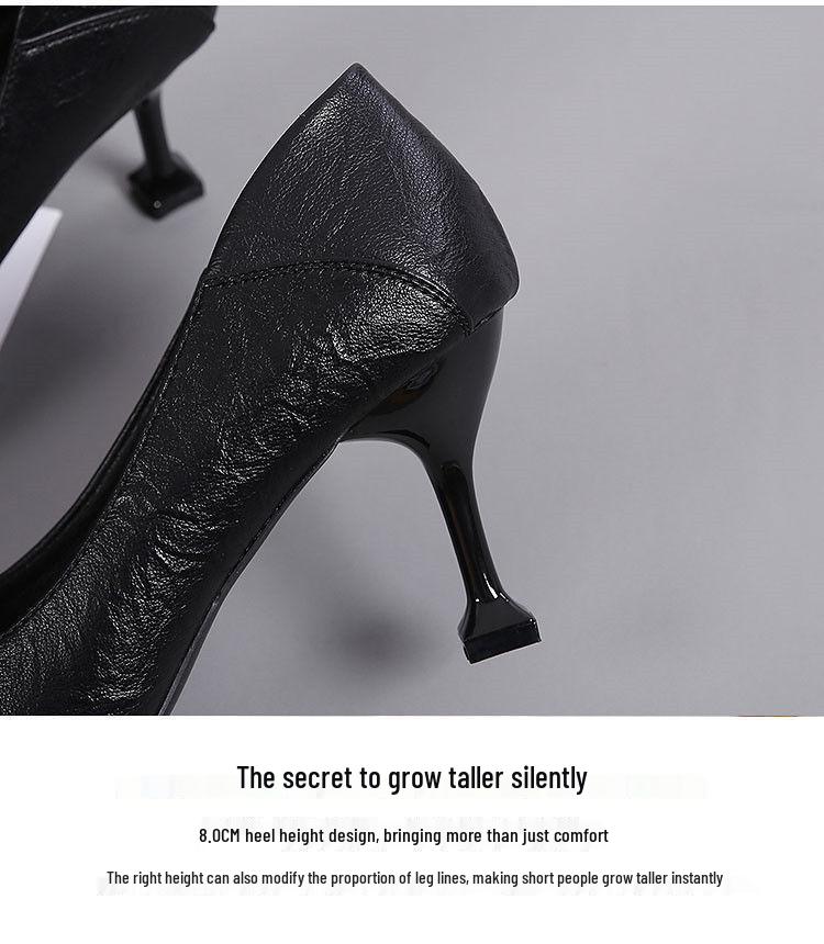 Genuine Leather Pointed Toe Stiletto Heels - Spring/Autumn 2025, Versatile Professional High Heels