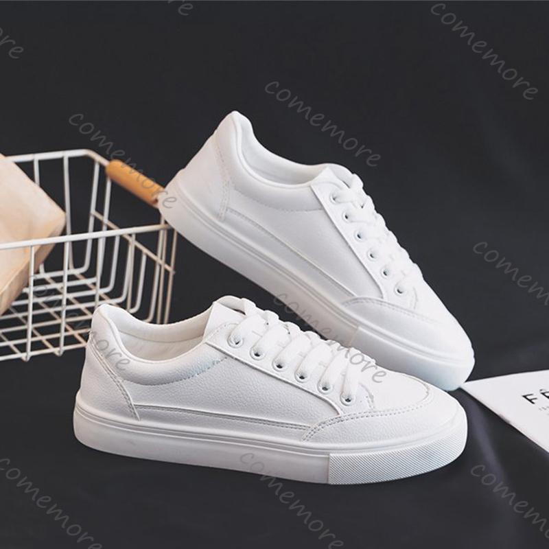 Fashion Comemore White Women's Sneakers 2025 Spring Autumn Lace-Up Casual Platform Leather Sports Shoes Students Flat Bottom Board Shoe
