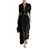 Damen Farbe Modisch Kragen Knopfleiste Hemdkleid Mit Gürtel