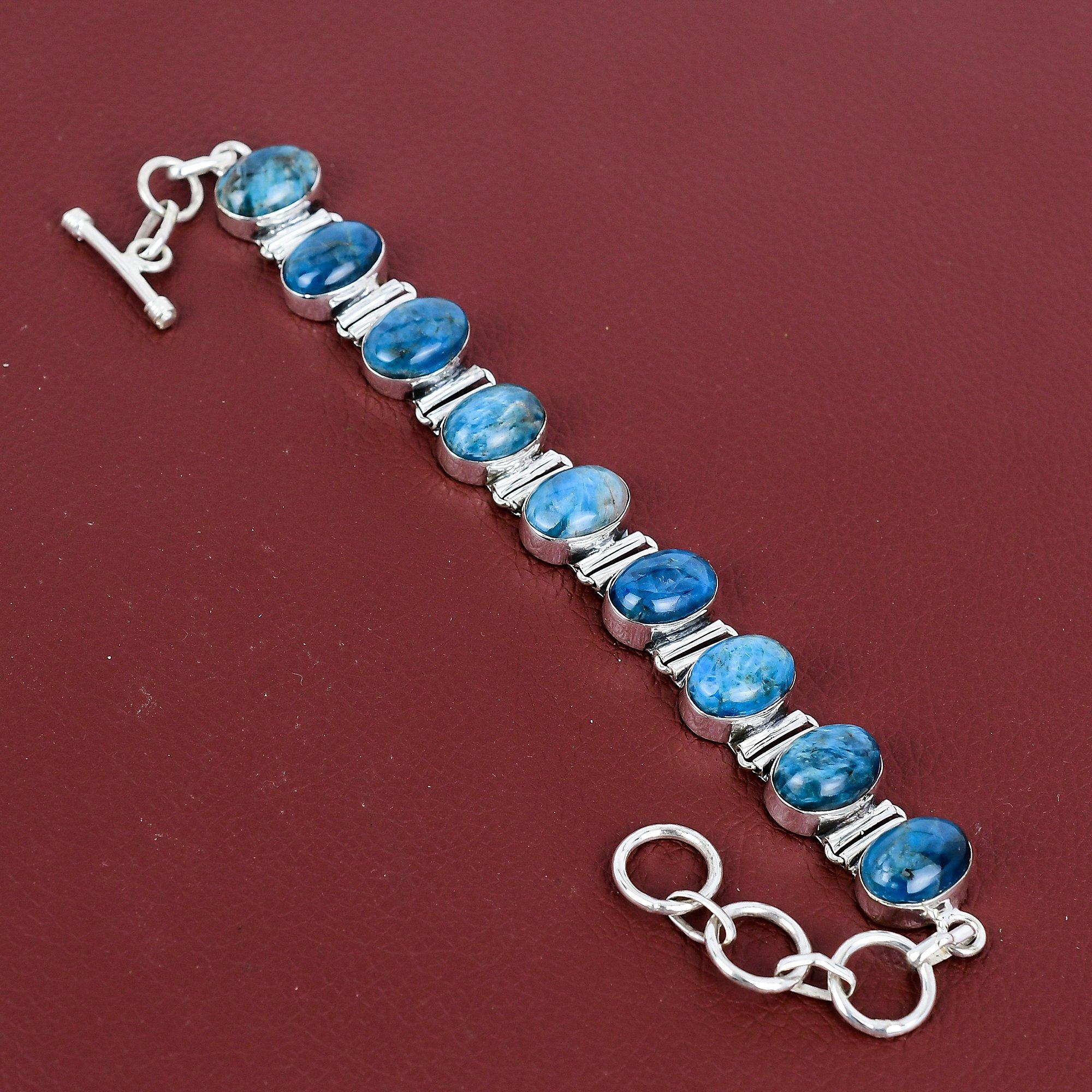 

Neon Apatite Bracelet Natural Gemstone Bracelet 925 Sterling Silver Bracelet Adjustable Chain Bracelet Handmade Dainty Jewelry Gifts For Him Adjustable