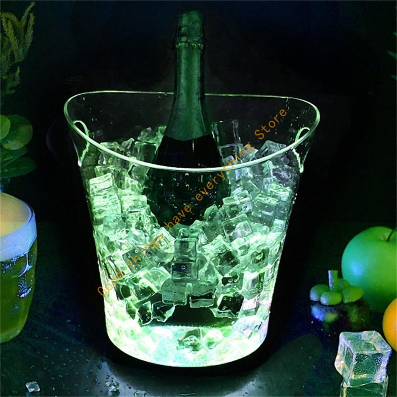 Waterproof 5L LED Ice Container Durable 5L LED Ice Buckets with Color Changing Light for Weddings and Outdoor BBQs 55KF