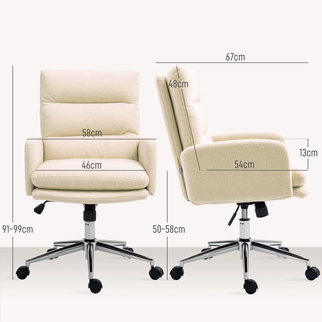 Office Chair, Upholstered Desk Chair, Tilt Function, Swivel, Rollable, Cream White