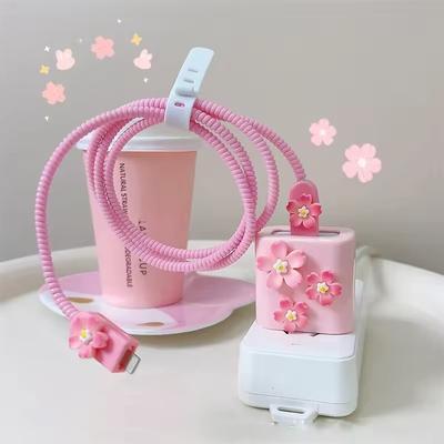 Copertura Protettiva per Cavo Caricatore 3D Fiore Rosa Per Iphone 11 15 16 17 14 13 Pro Max Caricatore 18W 20W 2026 Nuova Guaina Protettiva per Cavo Dati