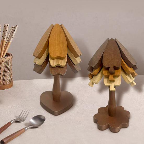 Tree-Shaped Coasters Wooden Trivet Mat Heat Resistant Coaster Multifunctional Pot Holder Kitchen Festive Ornament