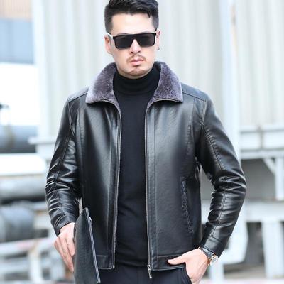 Pelz All-in-one Lederjacke für Herren, mit Samt verdickt, lässig und locker, Kleidung für Väter mittleren und höheren Alters für Herbst und Winter