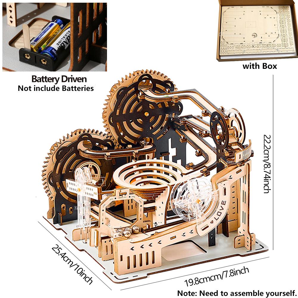 3D Wooden Puzzle Building Model Kit Electric Motorized Marble Run Stem Educational Construction Toys For Kids Adults Gifts