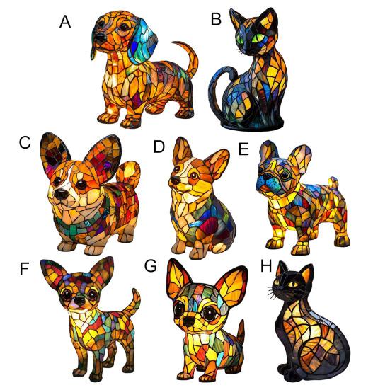Cat Lamp Stained Resin Glass Night Light Soft Warm Glow 3D Animal-Themed LED Bedside Table Lamp Bedroom Decor