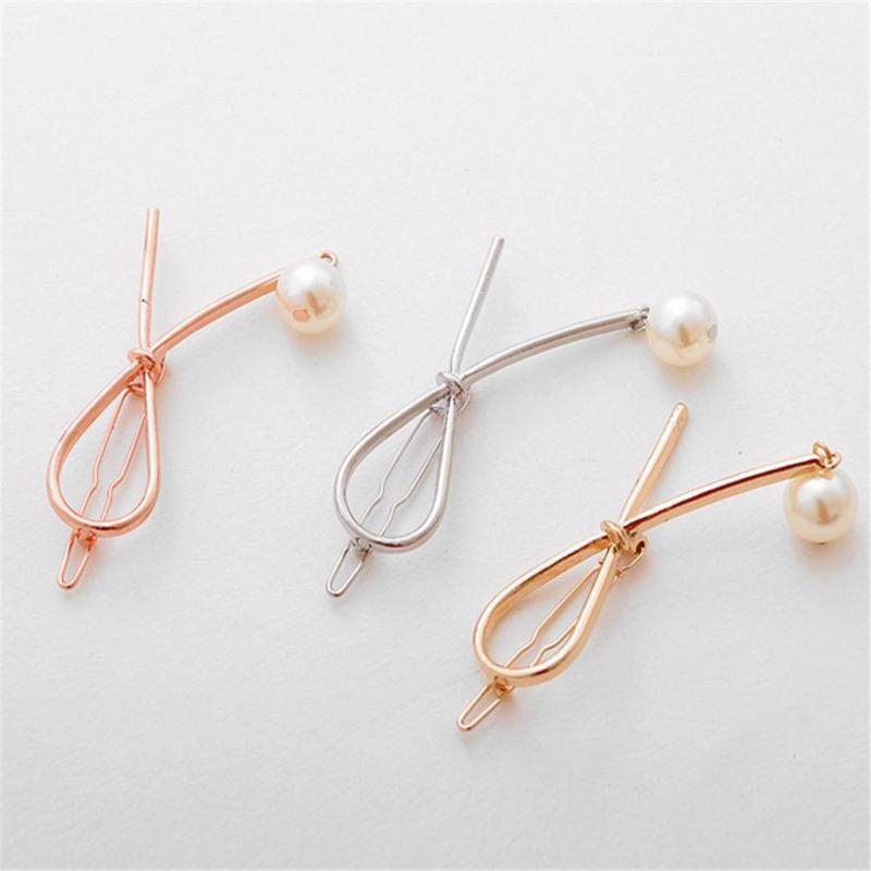 Simple Bow Pearl Hair Pins Metal Fashion Women Gold Silver Hair Clip Hairpin Clip Hair