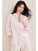 Damen Rosa Leinen Langarm Hemdjacke - Lockere Passform, Baumwollmischung
