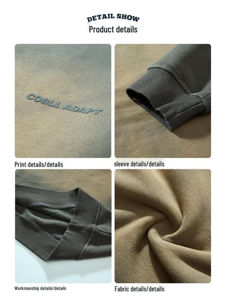 Men's Retro Washed Heavyweight Sweatshirt - 2025 Spring/Autumn Style, Round Neck, Long Sleeve