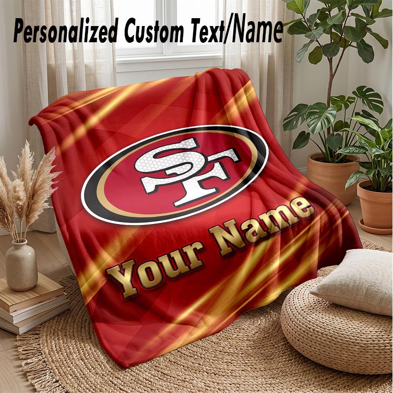 San Francisco 49ers Custom Flannel Throw Blanket Print Your Name Text Soft Warm Blanket Holiday Present