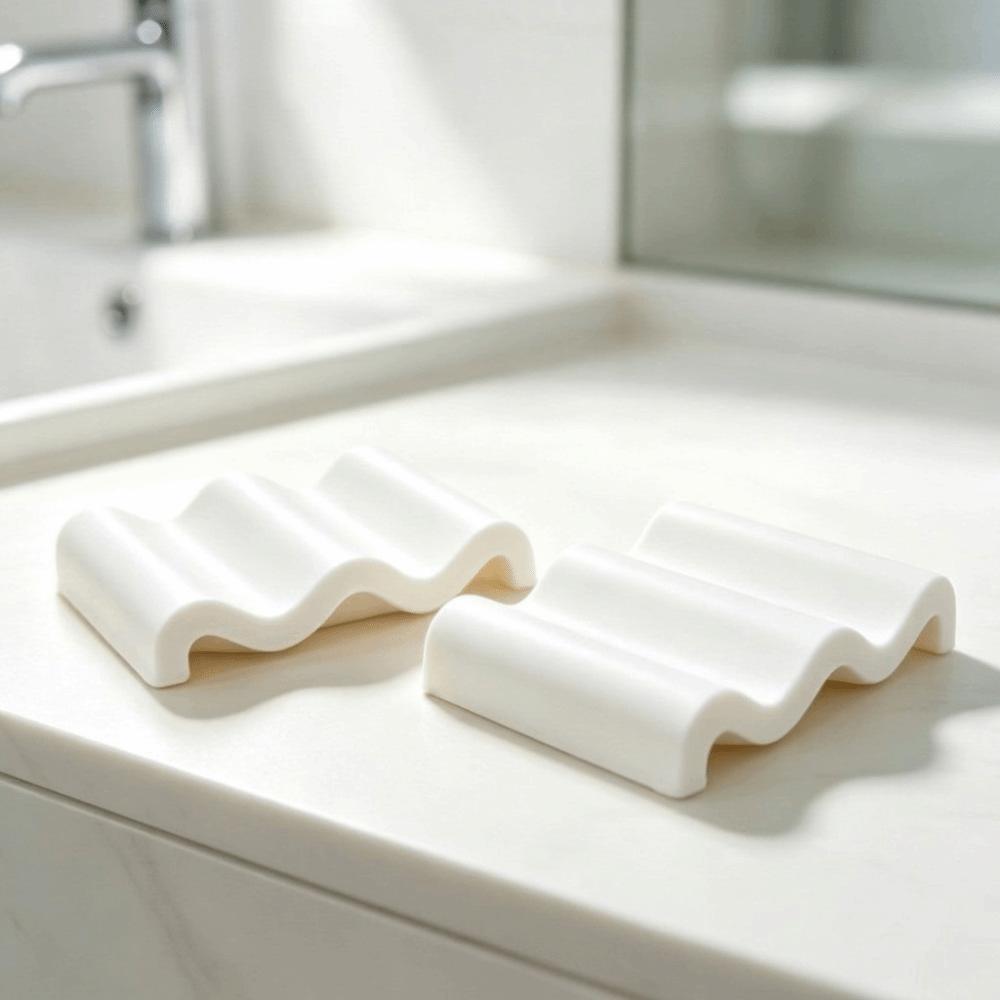 New Marble Pattern Soap Dish Silicone Wave Shaped Soap Holder Anti Slip Quick Drying Soap Tray Kitchen Countertop