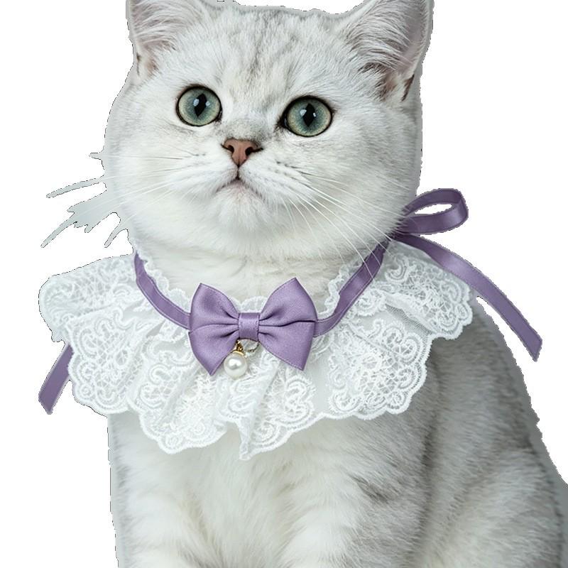 Cat and Dog Lace Bow Bib with Bell - Cute Pet Scarf Decoration