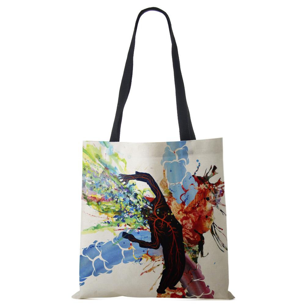 Painted Abstract Print Casual Shoulder Bag Women Shopping Reusable Tote Bag 2022 Harajuku Canvas Travel School Beach Handbag
