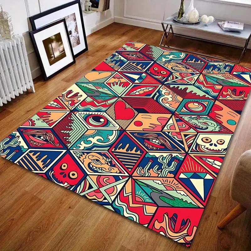 Modern Home Decor Area Rug Japanese Grid Painting Art Pink Donkey Art Print Carpet Living Room Bedroom Bedside Sofa Floor Mat