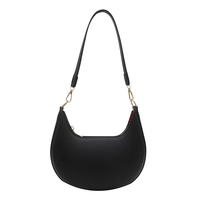 Women's Luxury Crescent Tote Shoulder Bag with Detachable Adjustable Strap, Zipper Closure & Golden Tone Hardware Handbag Purse