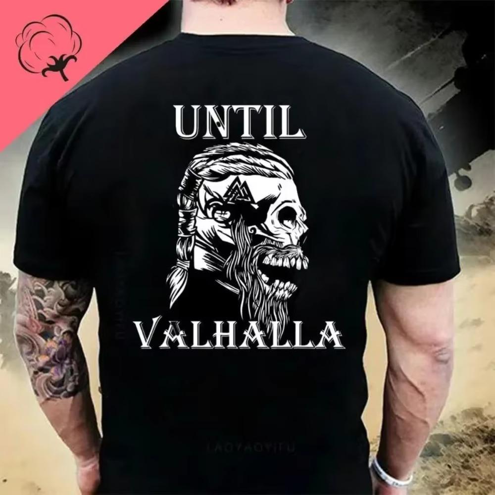 American Beard Warrior Tactical Skull Unisex T Shirt Til Valhalla Cotton T-Shirt Short Sleeve O-Neck T-shirt Casual Men’s Top