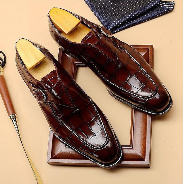 Pánské designové obchodní kožené boty britského stylu business formální boty pro muže velké kancelářské boty boty se čtvercovou špičkou s přezkou Boty Oxford