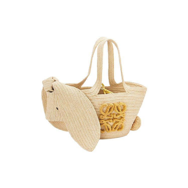 Loewe Logo Wine Palm Fiber And Cowhide Leather Tote Bag Small Women tote bag Natural A223S17X01-2123