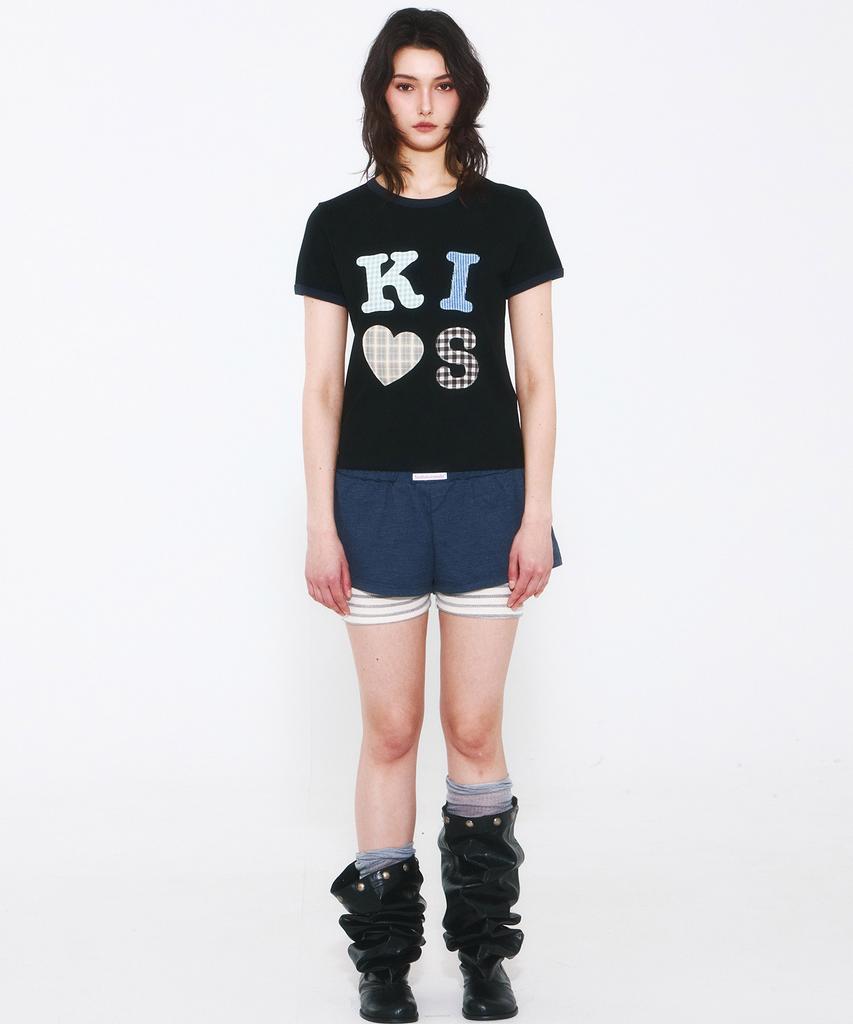 Kimseupeulesikoteunmakes Kiss Mare Applique Logo T-Shirt Black