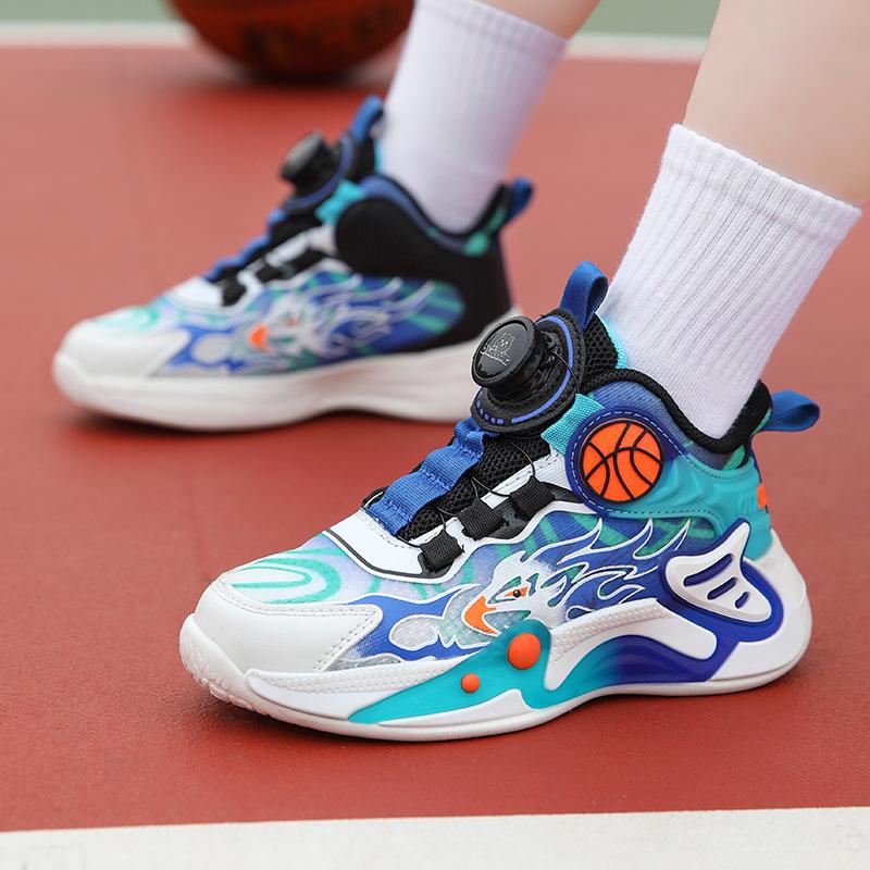 

Children s sports shoes training shoes rotating summer basketball shoes mesh boys new breathable button shoes middle and old children 28