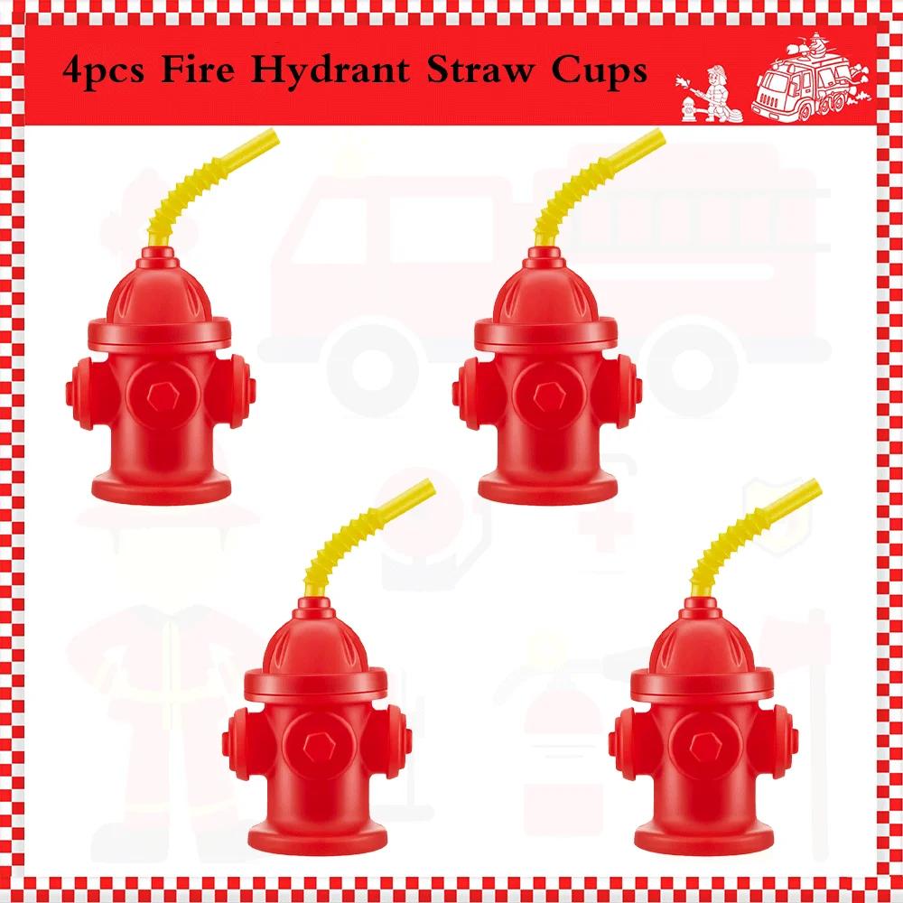 2/4/6/8/10pcs Novelty Fire Hydrant Straw Cups with Lid Fireman Firefighter Birthday Party Favors Boys 8oz Red Plastic Water Cups