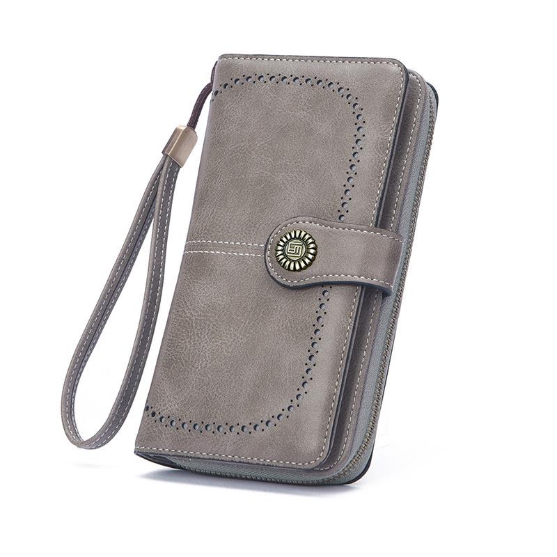 Women's Retro Oil Wax Leather Long Wallet - Hollowed-out Design, Multi-functional, Large Capacity Phone Bag