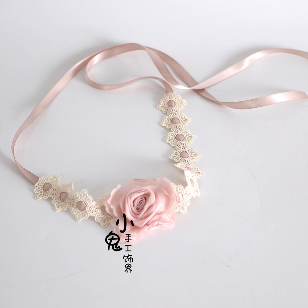 Original Handmade Lolita Hair Accessories Hairpin Flower Ball Bow Lace Champagne Headband Veil