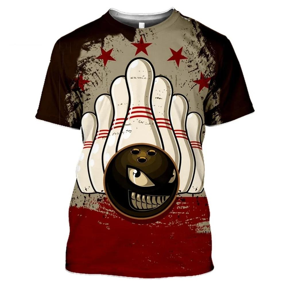 Fashionable Bowling Pictures For Men's T-Shirts Trend Digital Printing Casual Round Neck Short Sleeved Tops