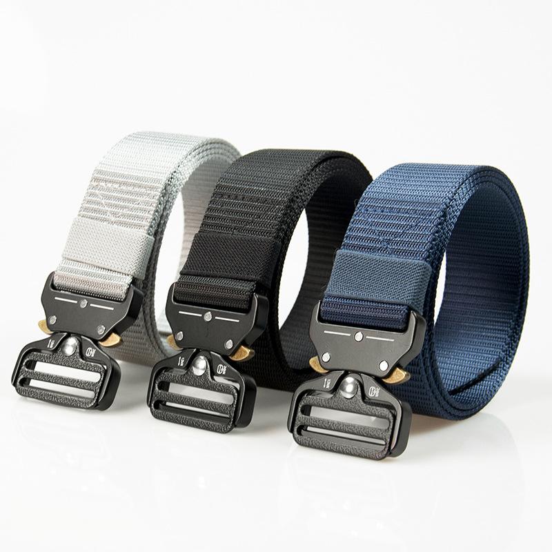 Men's Casual Sports Canvas Belt Outdoor Nylon Belt Trouser Belt Insert Buckle Spring Buckle Thickening