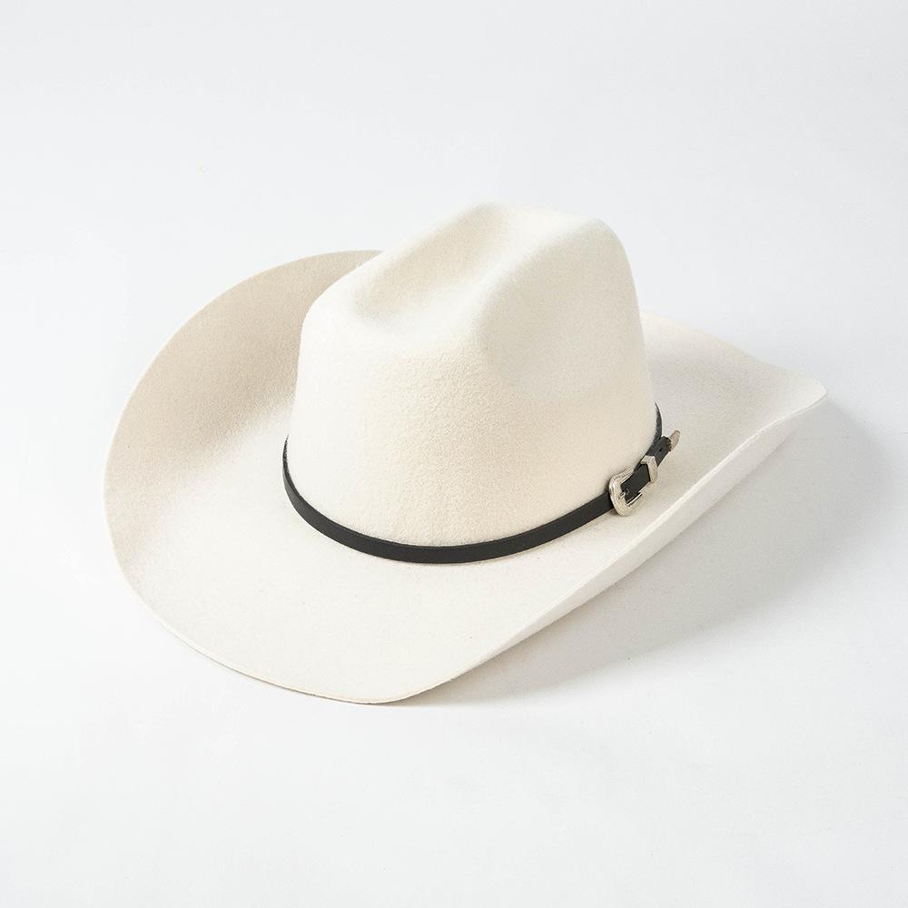 Europe, America, Autumn and Winter New Fashion Casual Belt Buckle Upturned Edge Big Brim Wool Felt Denim Hat Outdoor Warm Top Hat Tide