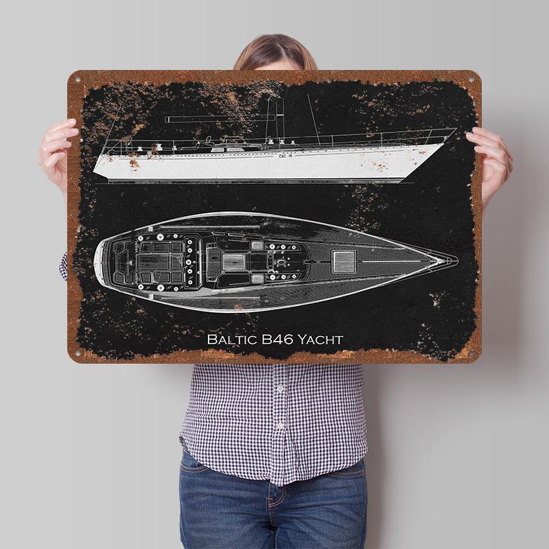 Baltic B46 Yacht Printed Poster Customized Wall Art Retro Vintage Metal Tin Signs for Home Living Room Decoration Gaming Decor