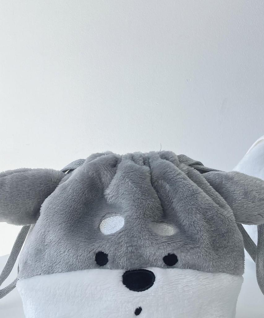 AS KNOW AS Plus (ASKNOW AS PLUS) ZY8389 Soufflé Animal Drawstring Pouch, Small Schnauzer Design, Fluffy and Cute Animal Design, Perfect for Small