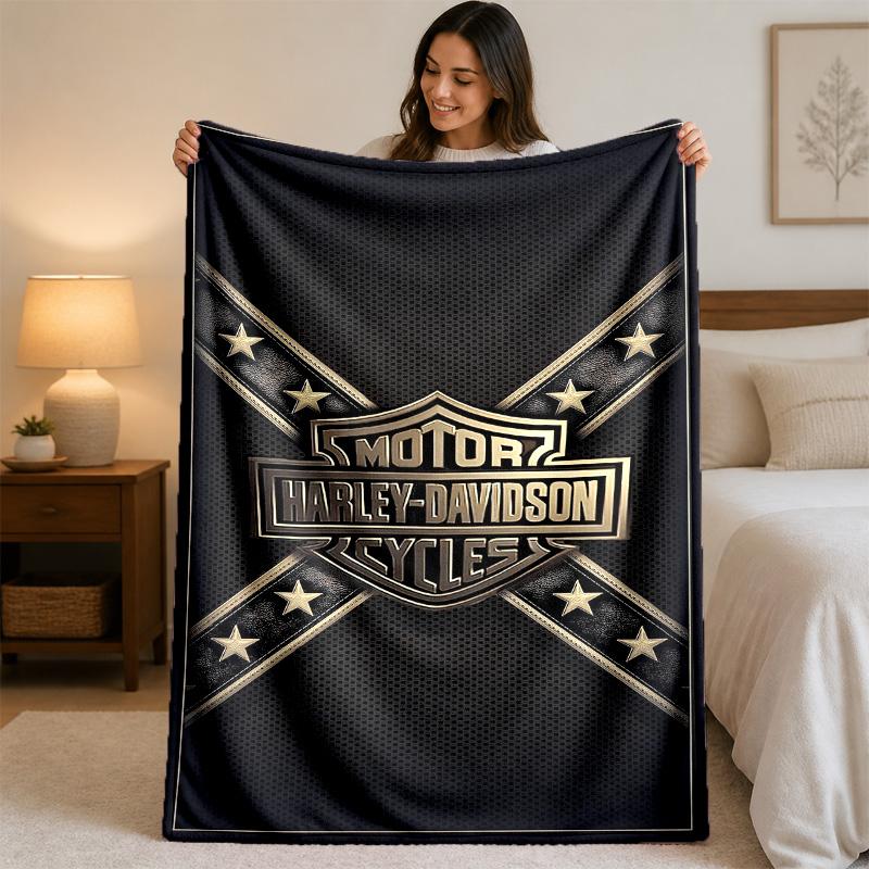 Harley-Davidson Print Flanelldecke Gemütlich Warm Plüsch Überwurfdecke Für Bett Sofa Couch Innen Haushaltsgebrauch 75x90cm