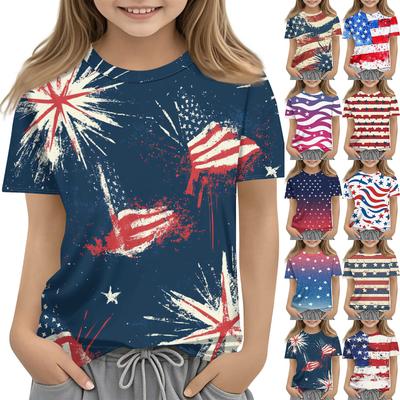 Kids Fashion Casual Short Sleeve Independence Day Print Round Neck T-shirt Top