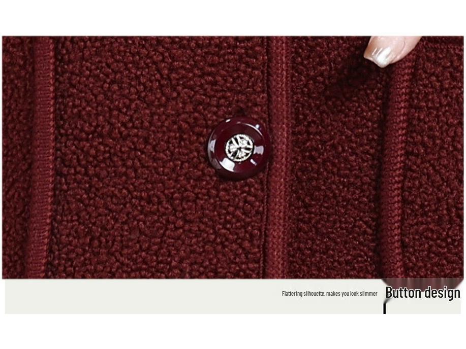 Women's Winter Fleece Jacket: Hooded, Thick, Warm Wool Blend Coat for Middle-Aged and Elderly