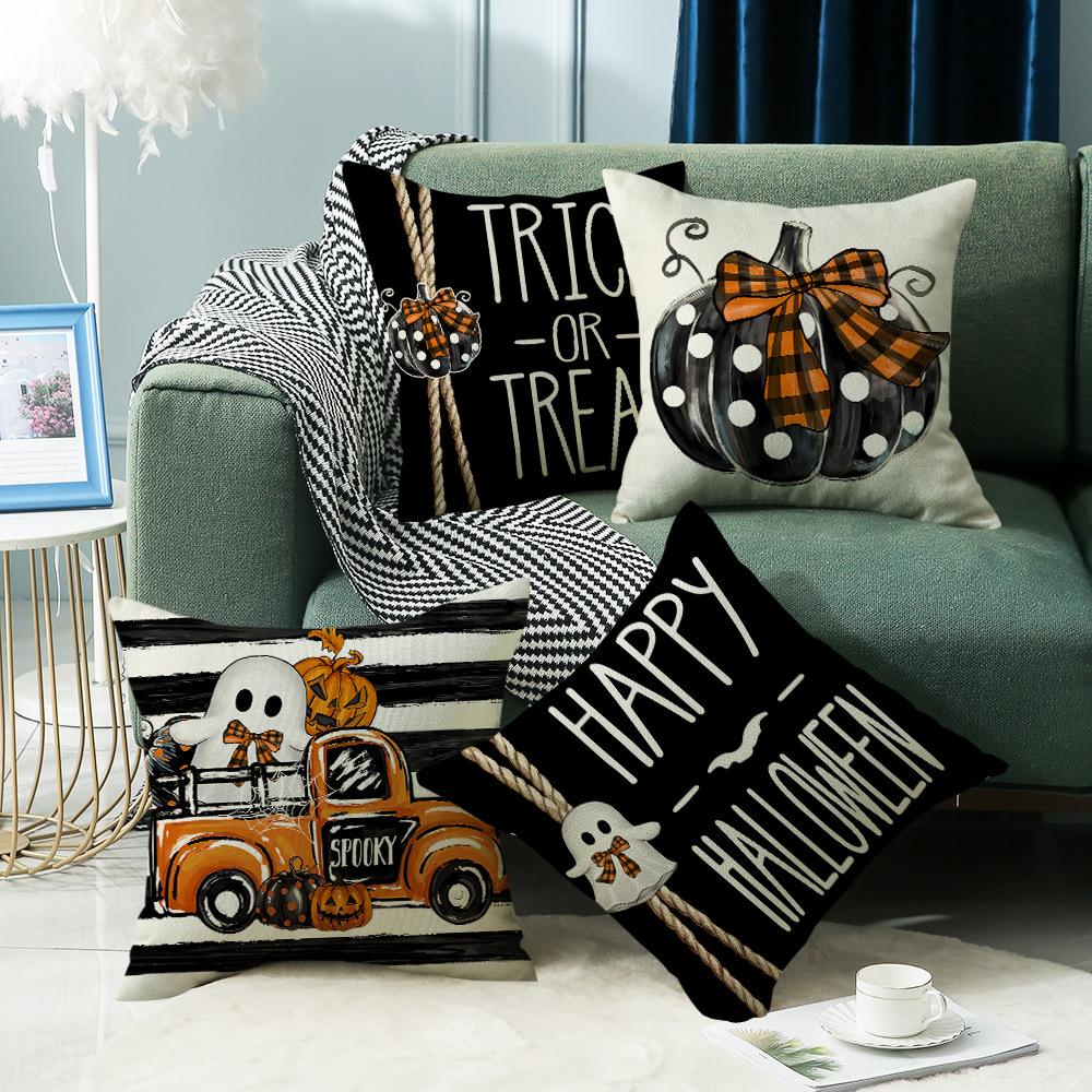 Pumpkin Halloween Throw Pillow Covers Fall Autumn Decor Linen Cushion Case for Sofa Couch Window Seat