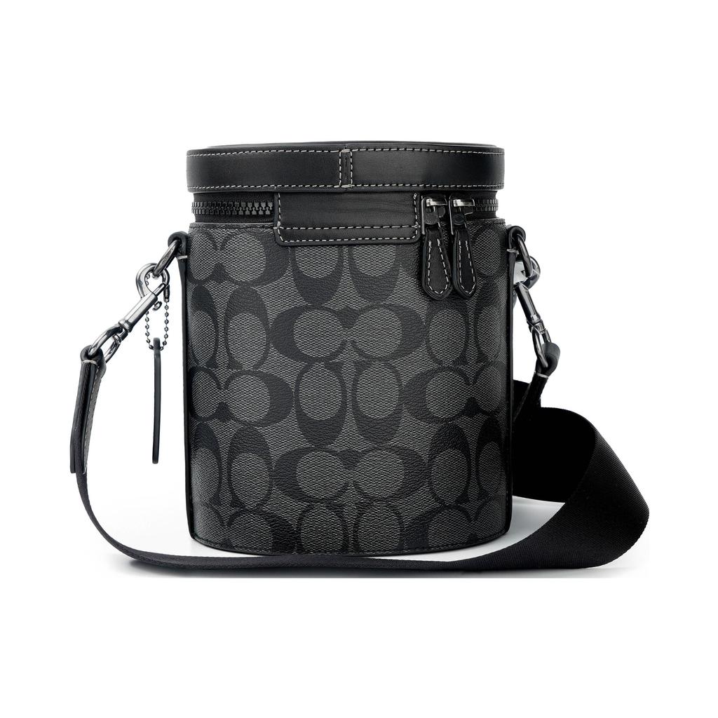 New COACH Barrel Cow Leather Patchwork With Artificial Leather Shoulder Bag Crossbody Bag Small Size Men's Black C9843-QBO4G