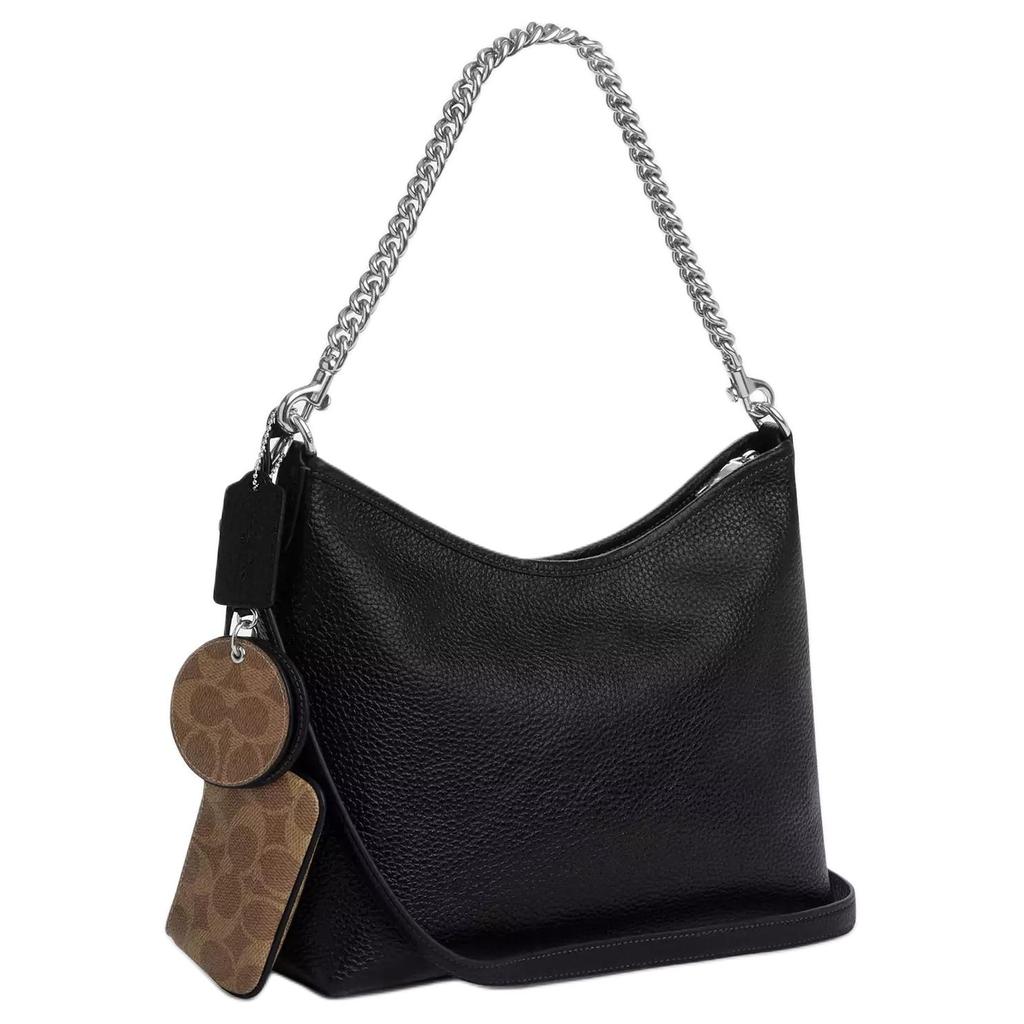 Coach Laurel 31 Mirror Pendant Detachable Handle Pebble Leather Shoulder Bag Large Women Shoulder Bag Black CBI94-SVS3B
