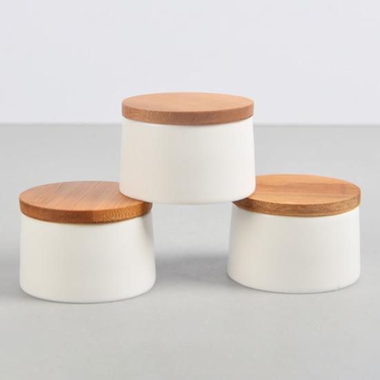 Ceramic Tea Canister with Bamboo Lid Airtight Tea Herb Storage Jar 20g Capacity Spice Box Case Organizer for Coffee Beans Cosmetics