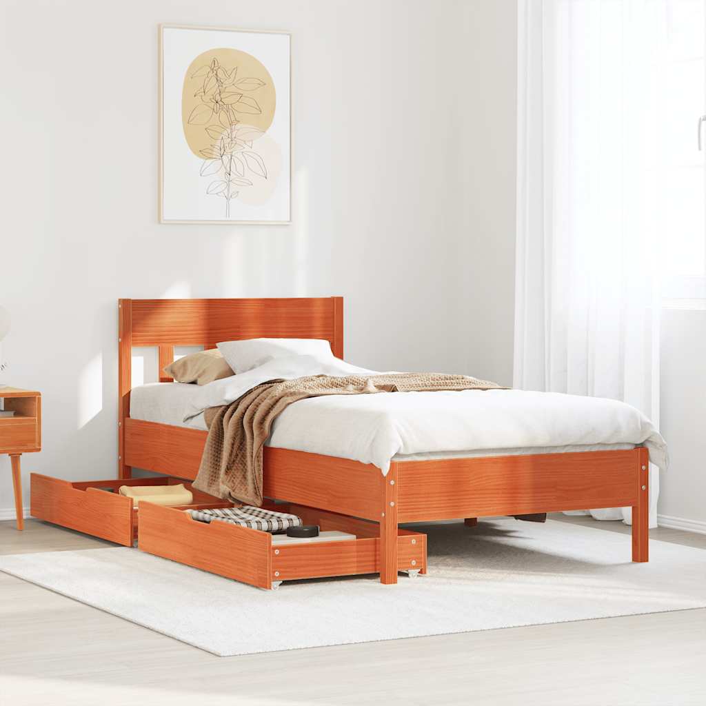 Solid Wood Bed Frame without Mattress Wax Brown 90x200 cm Pine Wood