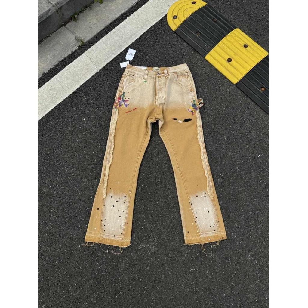 GLYDE Jeans a zampa rétro macchiati di inchiostro e sporchi Jeans lavati dritti casual Pantaloni in denim