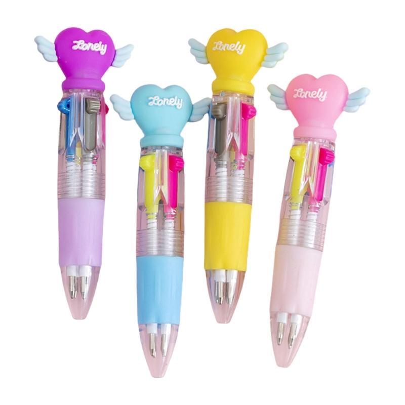 

4Pcs Cartoon Multicolored Pen 4 Color-in-1 Writing Pens Retractable Colored Ballpoint Pen for Color Coding Note Taking