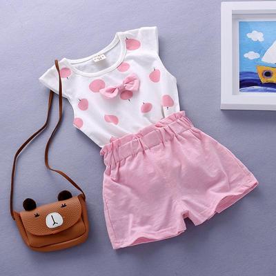 Zweiteilige Sets Mädchen-Kleidung mit Schleife für Babys und Kinder, Baumwollanzug