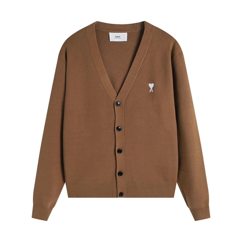 AMI Jesień i Zima Męski Nowy Małe Białe Serce Mieszanka Wełny Alpaki Miękki i Przyjemny Dzianinowy Kardigan Okrągły Dekolt Sweter Chmurka Kieszeń Płaszcz