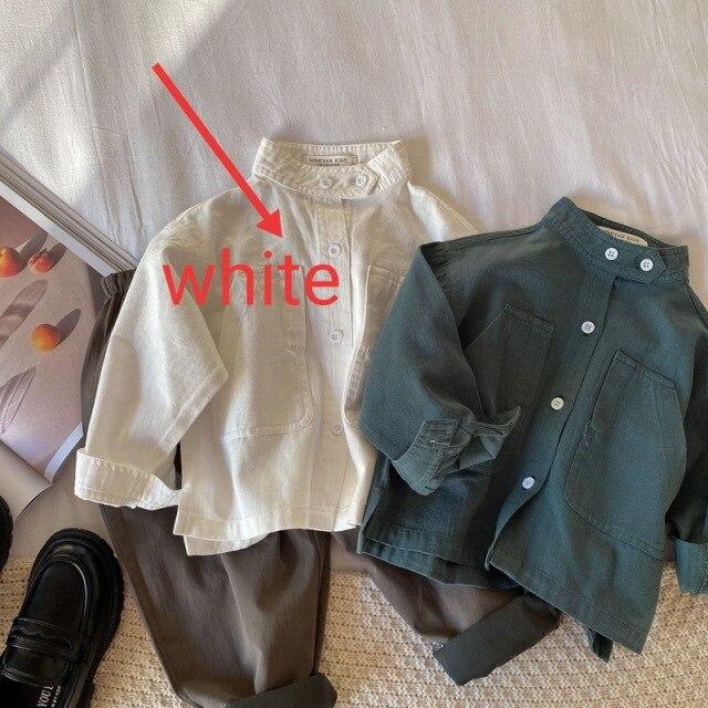 

Детская рубашка в корейском стиле с воротником-стойкой, хлопковая рубашка с длинными рукавами, пальто для мальчиков и девочек, топы, детская одежда 1-7 лет 130 зелёный