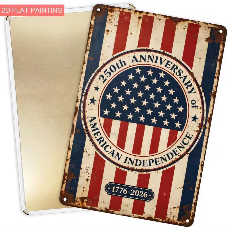Tin Signth Anniversary of American Independence Metal Plaque Vintage Patriotic USA Flag Wall DecorAmericana Retro