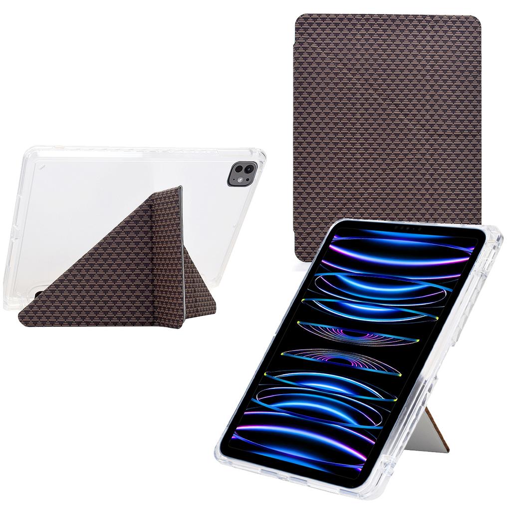 Tablet Case For iPad Pro 12.9 (2022)/(2021)/(2020)/(2018),Y-Fold Stand Pyramid-Patterned Leather+Clear Acrylic Cover with Pencil Holder