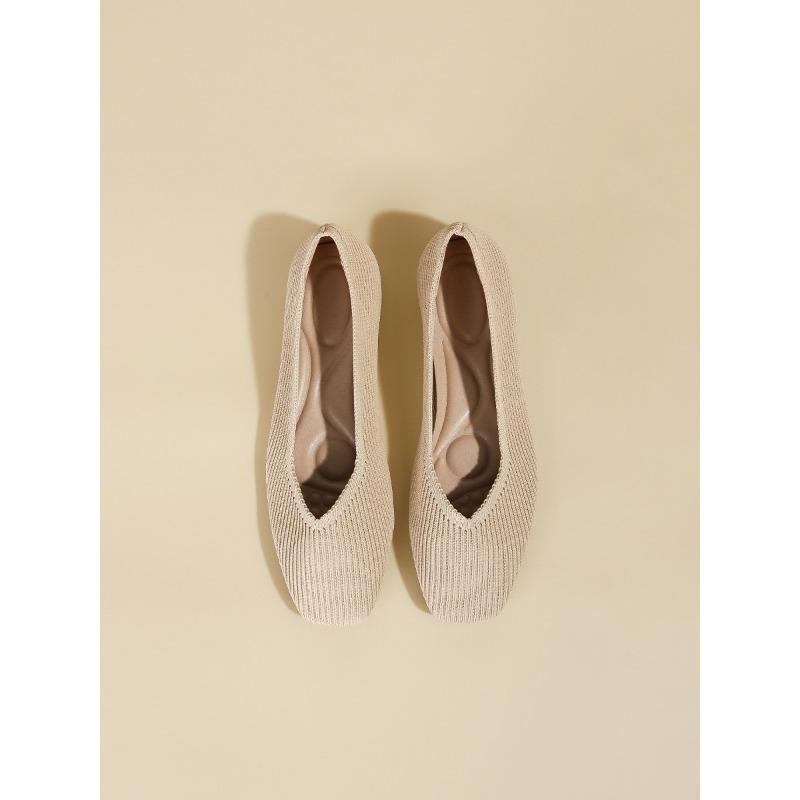 Woven Flat-bottomed Large Size Soft-soled Knitted Square Toe Women's Single Shoes